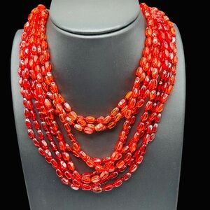 Vintage W.Germany Ombré Red/Orange Multi Strand Glass Bead Necklace